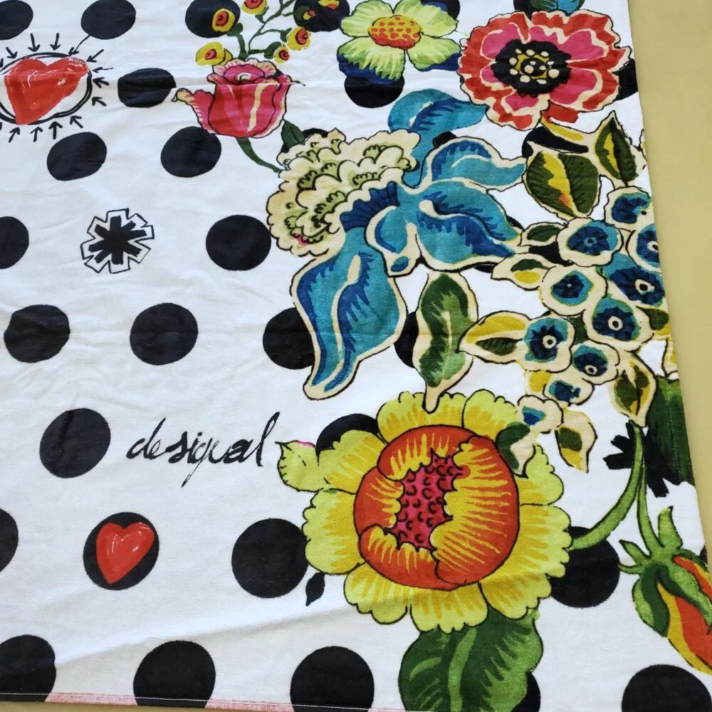 Desigual Botanical Floral Polka Dot Beach Bath Towel - New